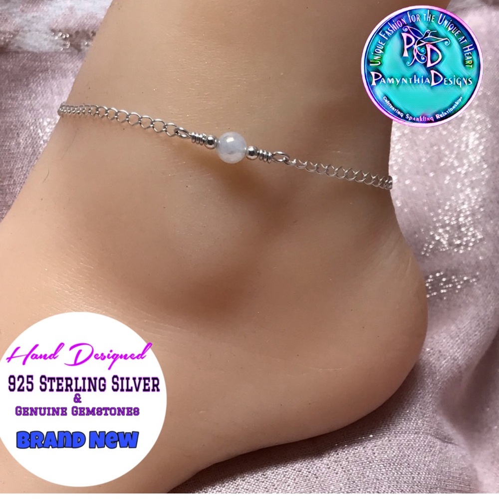 Moonstone Ankle Bracelet- Moonstone Sterling Silver Anklet - Picture 1 of 7